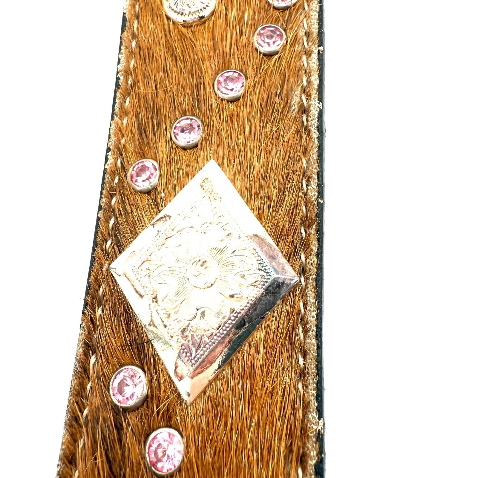 Montana Silversmiths Western Belt 32&Prime; Tooled Leather Cowhide Studs Statement