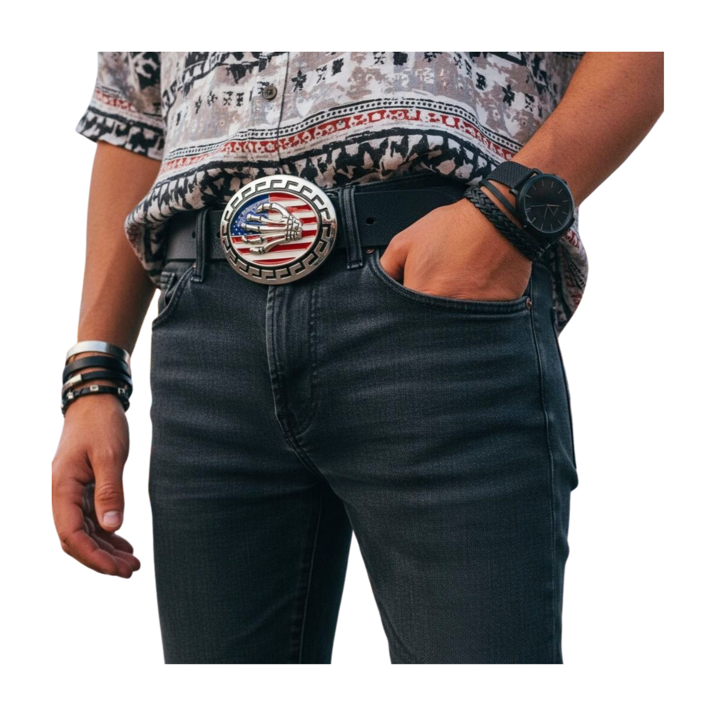 Men Women Silver Metal Belt Buckle Skull Skeleton Fingers Bones Hand USA Flag