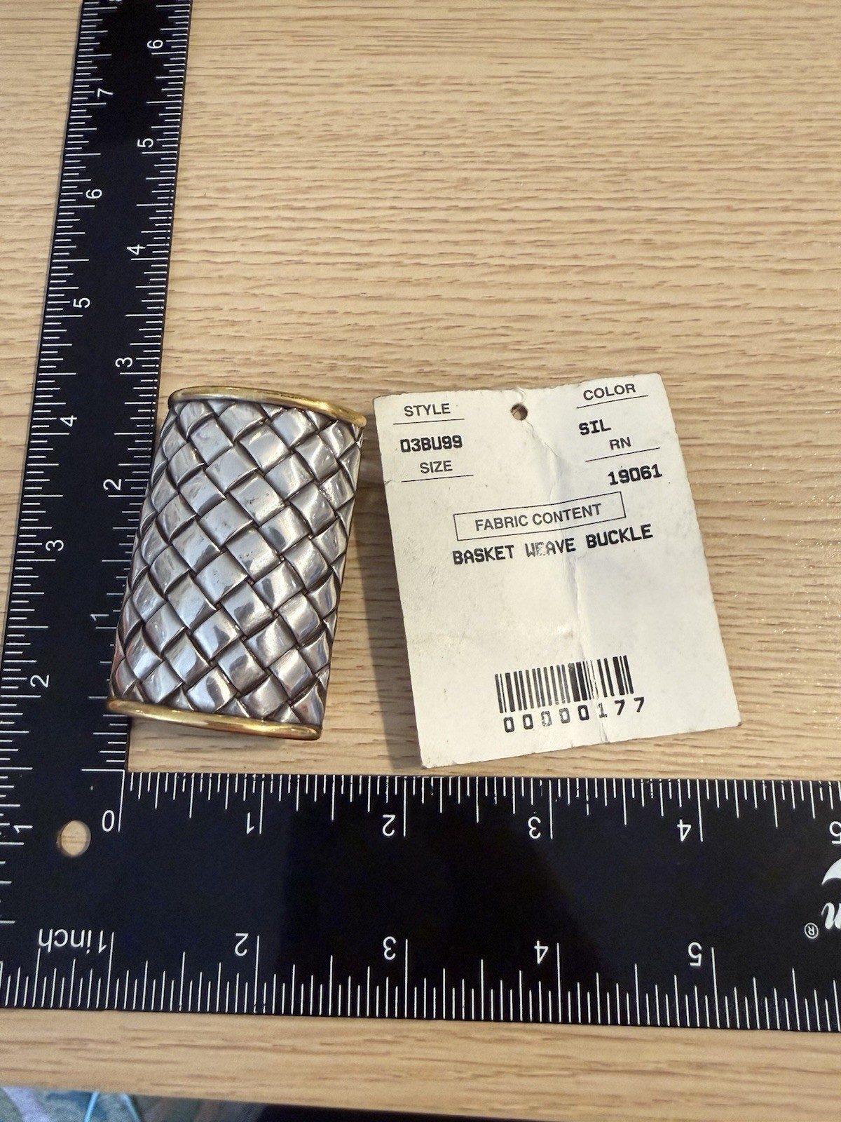 Vintage Two Tone Basket Weave Belt Buckle Silver Gold Tone Slide 03BU99 NWT