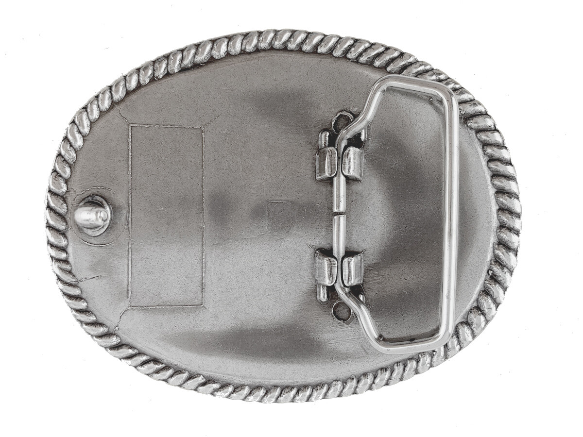 WESTERN COWBOY COWGIRL OVAL ROPE SILVER PLATED RODEO TROPHY BELT BUCKLE