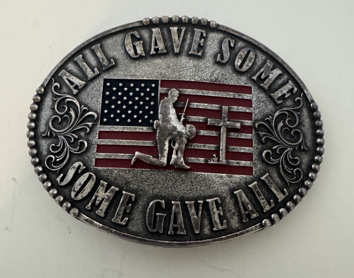 Silver Belt Buckle Cody James Men&rsquo;s Flag Patriotic Military Memorial Oval Large