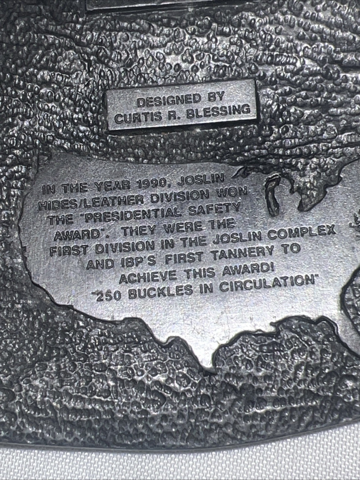 1990 Presidential Safety Award for Joslin Hides and Leather Buckle # 37 Of 250