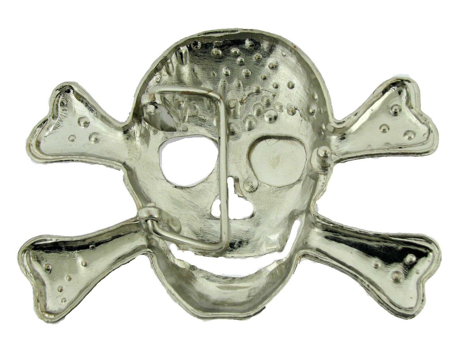 Skull Crossbones Blinged Belt Buckle Halloween Costume Orange Metal Men Women