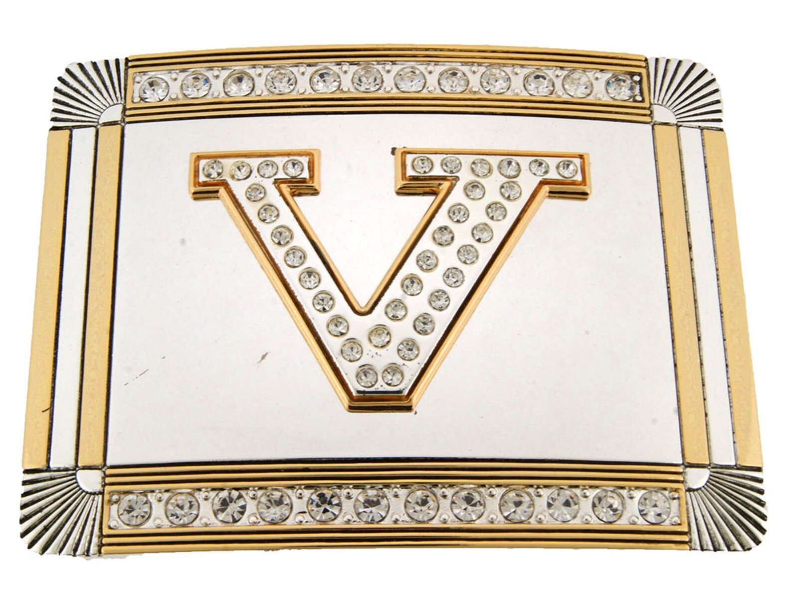 Initial V Letter v Monogram Western Cowboy Men Women Iced Gold Metal Belt Buckle
