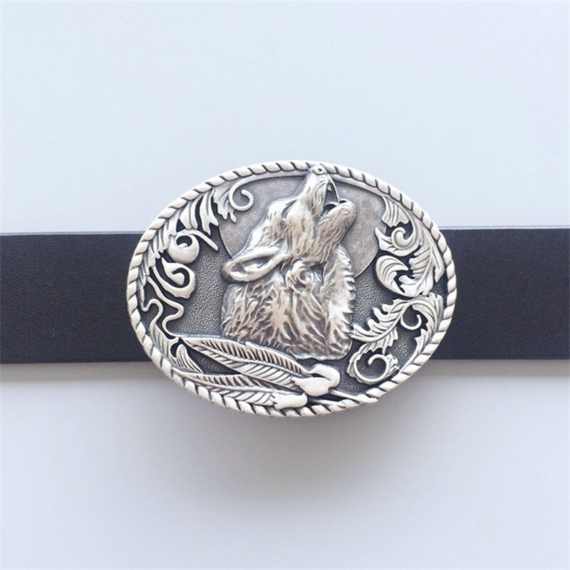 Vintage Silver Plated Western Shout Wolf Oval Belt Buckle also Stock in US