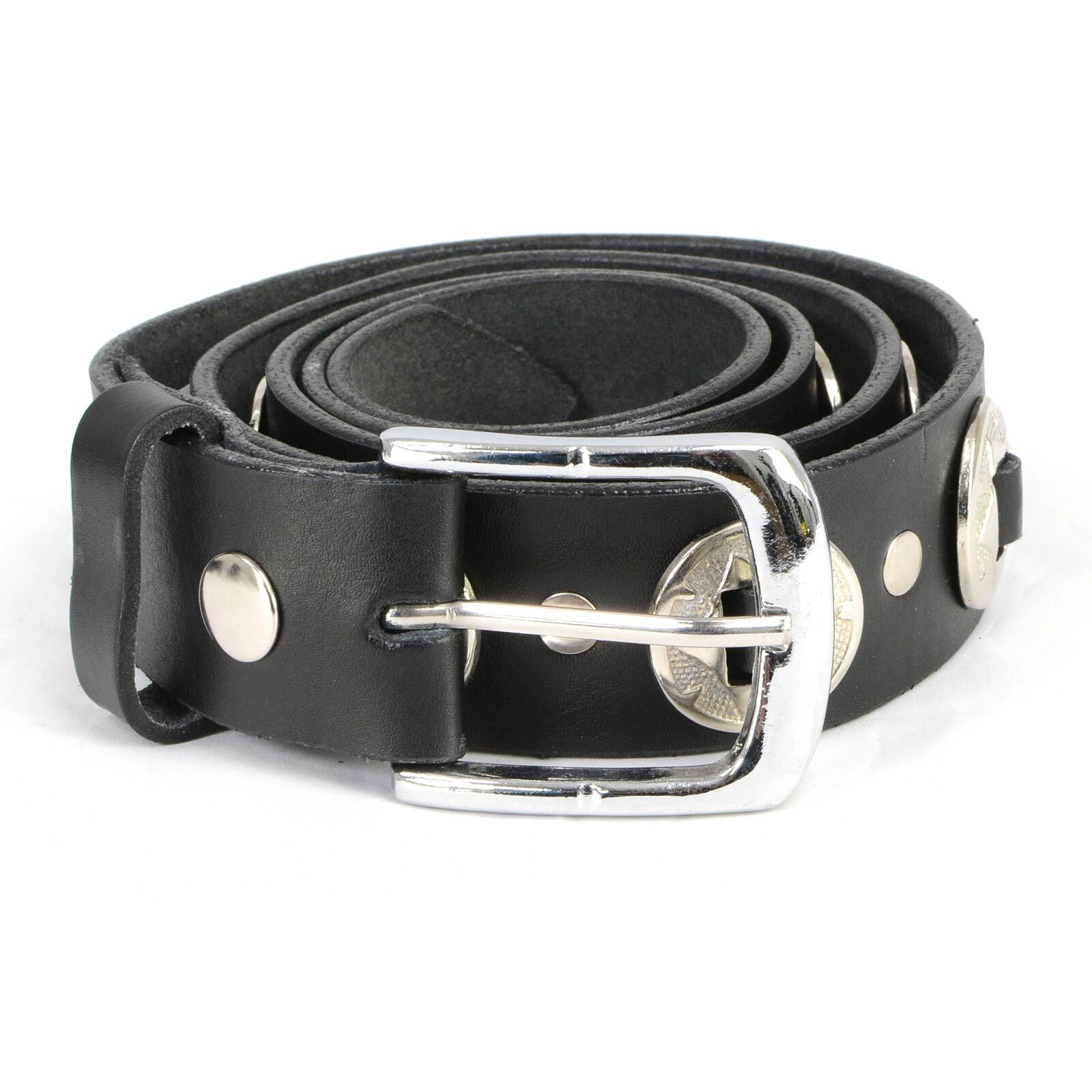 Milwaukee Leather 7120 Mens Chrome Conchos Leather Belt w/Interchangeable Buckle