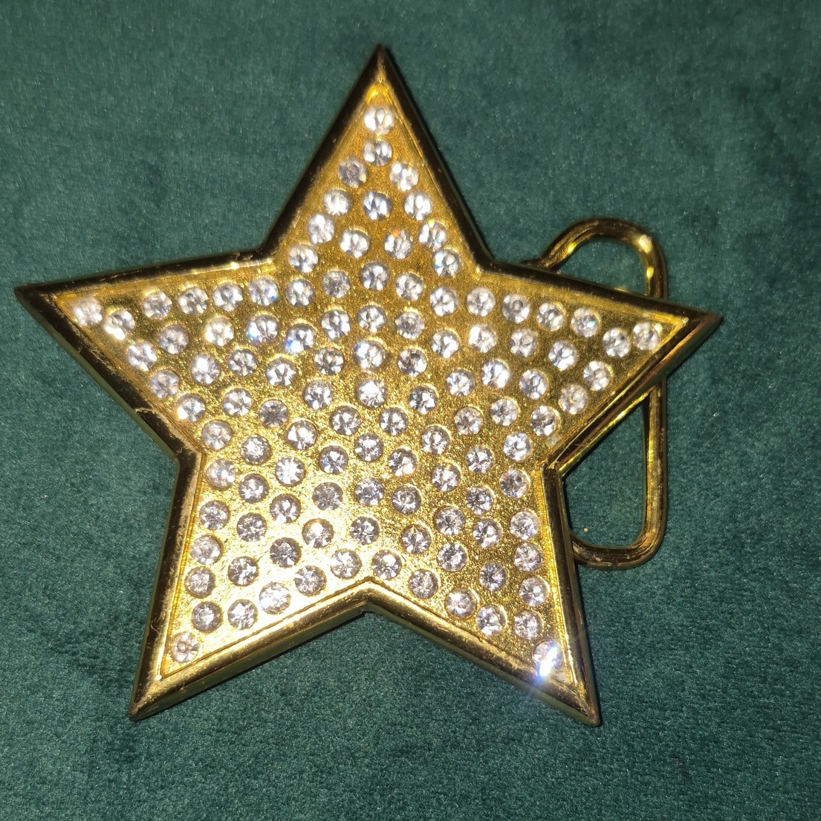 Gold Tone Star Belt Buckle w/Clear Rhinestone Accents, Shiny Metal Women 1.5in