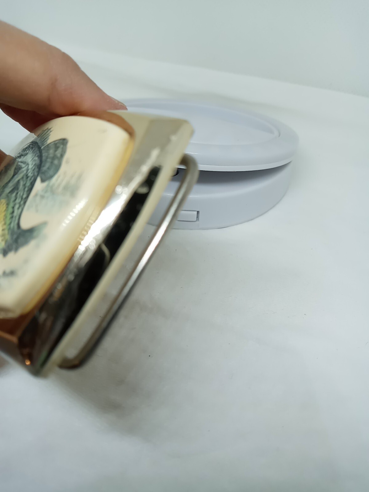 Vtg. RAINTREE ?Gold TnedMetal Ivory Color Large Mouth Bass Belt Buckle. Intricat