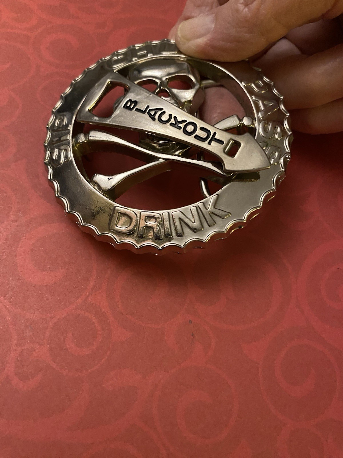 Vintage Skull & Crossbones Drinking Game with Spinner Belt Buckle