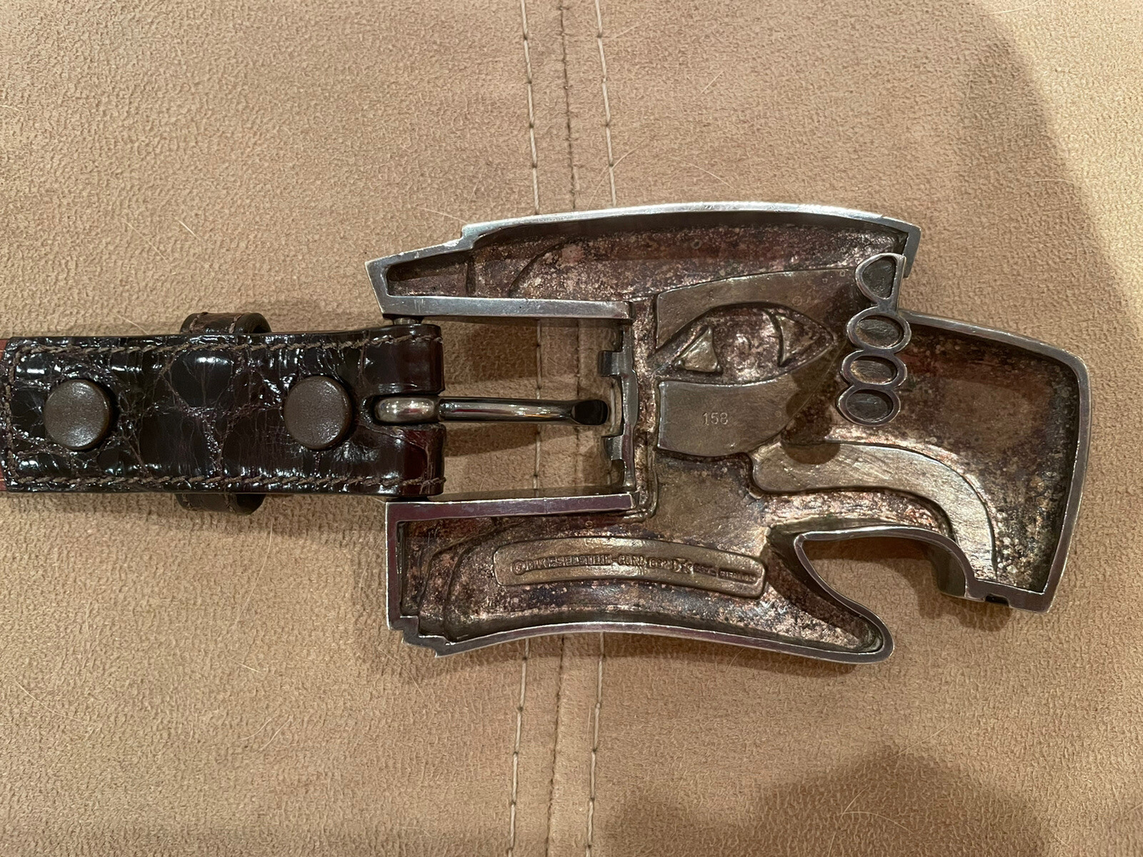 Huge! RARE! Kieselstein Sterling Eagle/Hawk Buckle W/Brown Alligator Belt Size 2