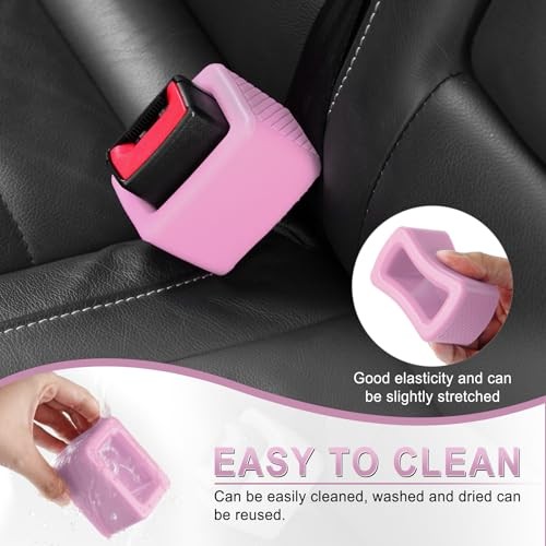 2PCS Seat Belt Buckle Holder, Universal Silicone Rear Seat Belt Booster & Pink