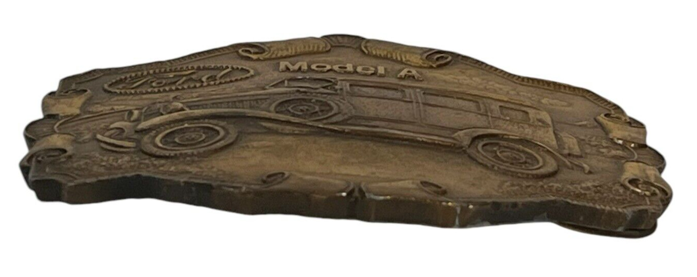 Vintage Ford Model A Car Brass Belt Buckle Scrolls Transportation