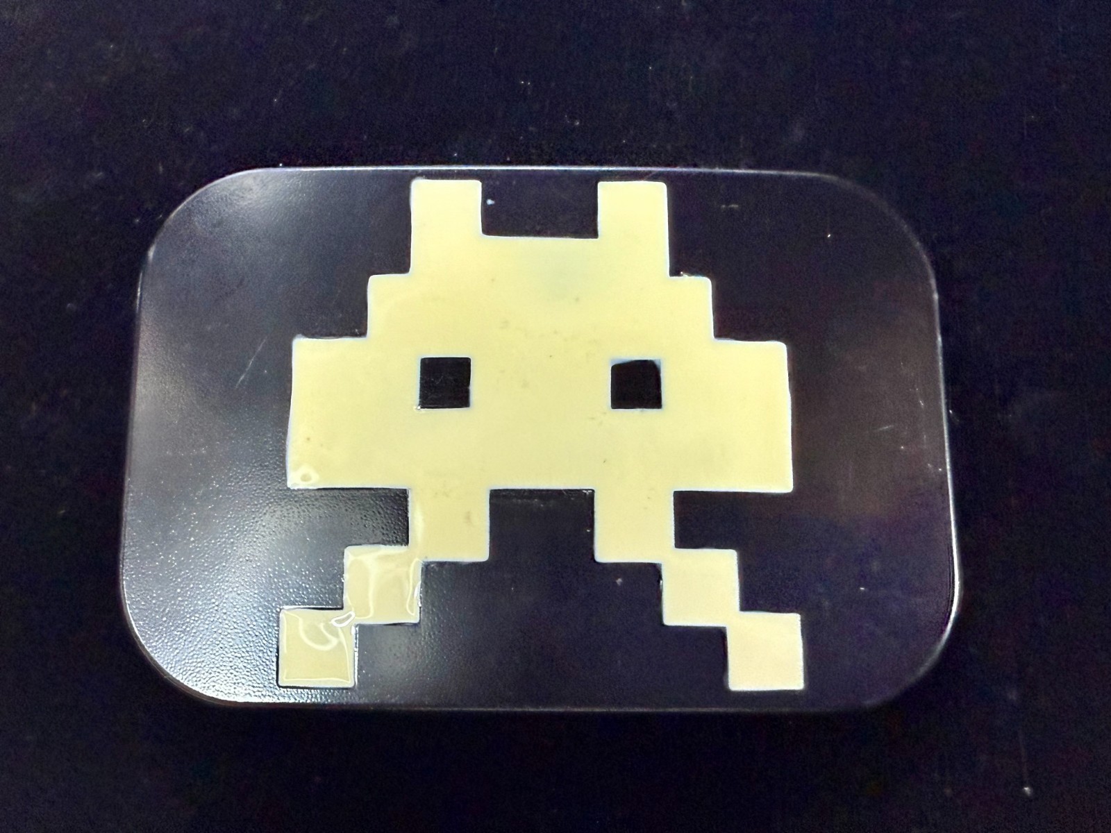 Video Game Arcade Icon Character Black & White Pixilated Pattern Belt Buckle