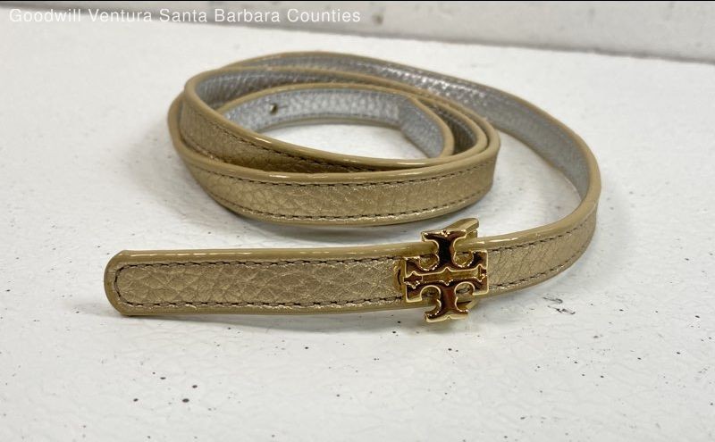 Tory Burch Reversible Logo Skinny Belt In Gold And Silver