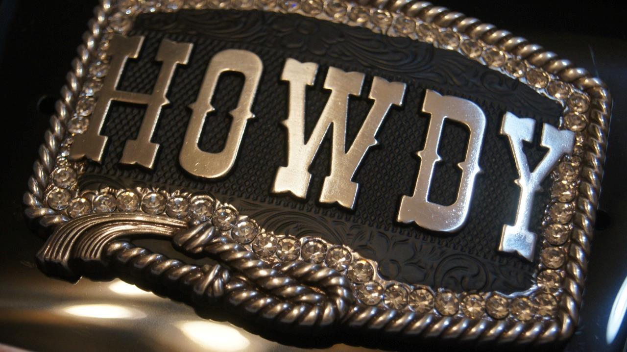 Blazin Roxx Rectangle Belt Buckle Howdy Crystals Silver 37926