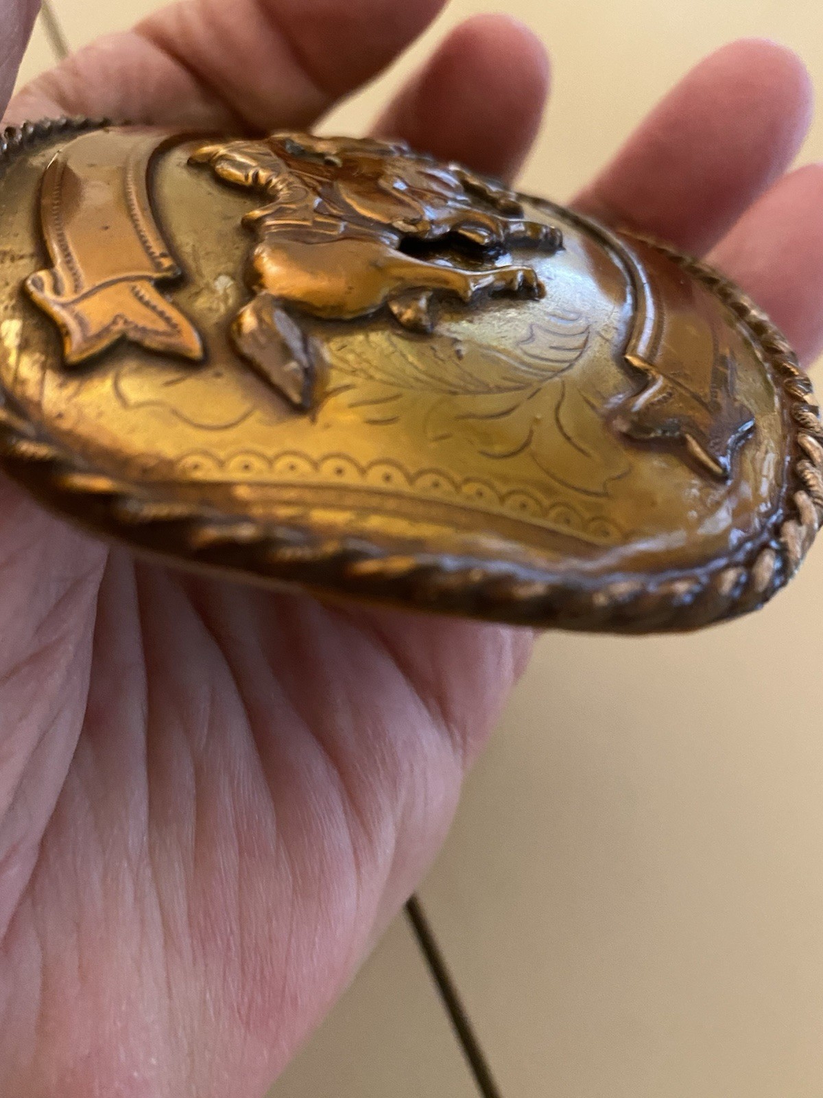 Vintage Western Cowboy Calf Roping Bull Rider Rodeo Nickle Silver Gold Buckle