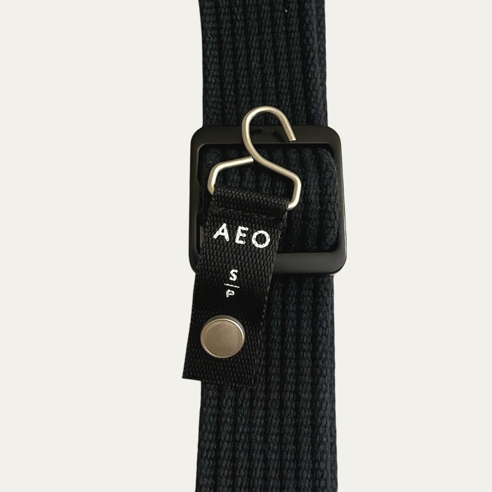 American Eagle Black Adjustable Cotton Web Belt Slider Buckle Mens Small NWT