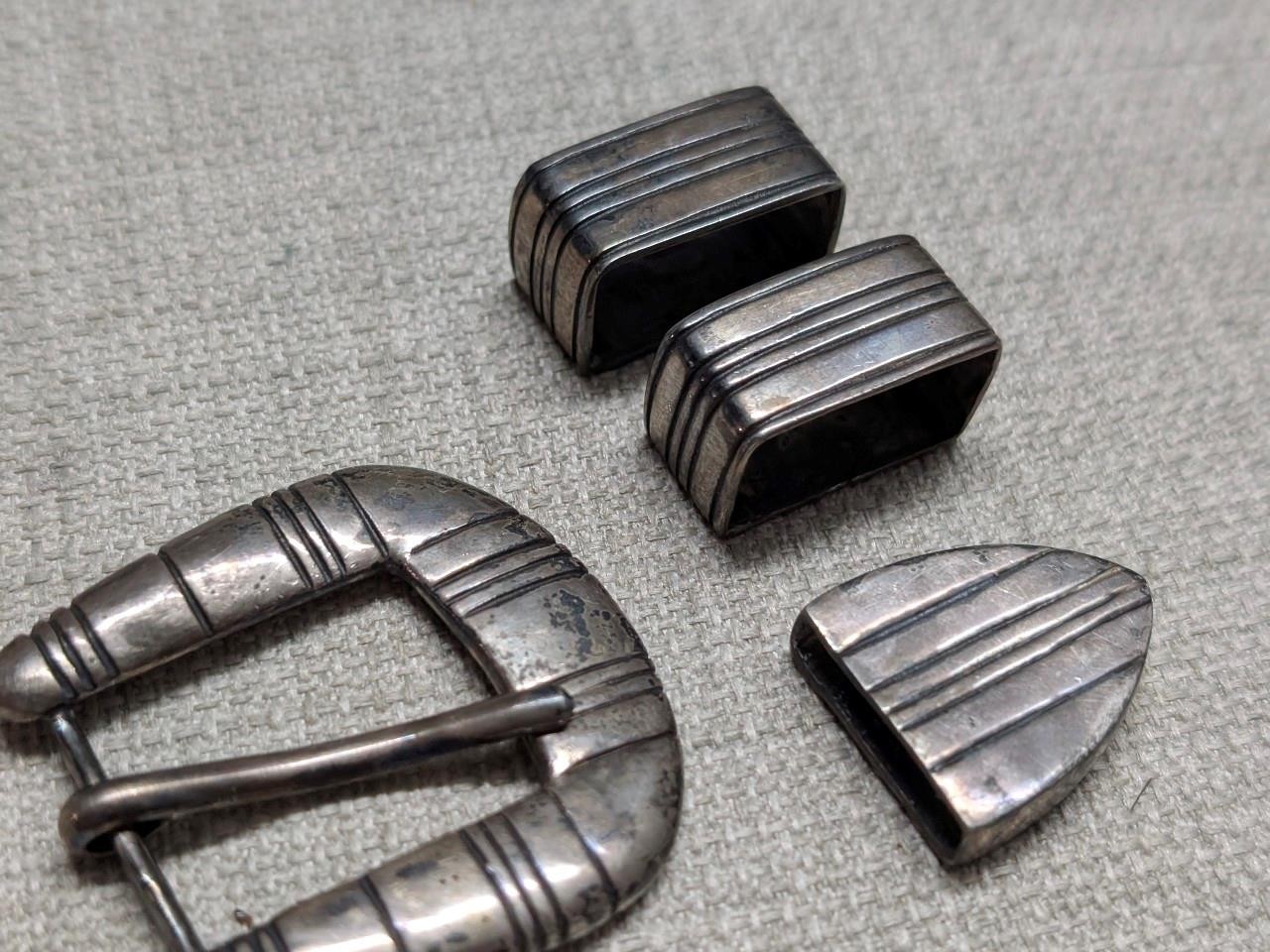 vintage 4PC belt buckle set STERLING SILVER handcrafted RANGER western NAVAJO