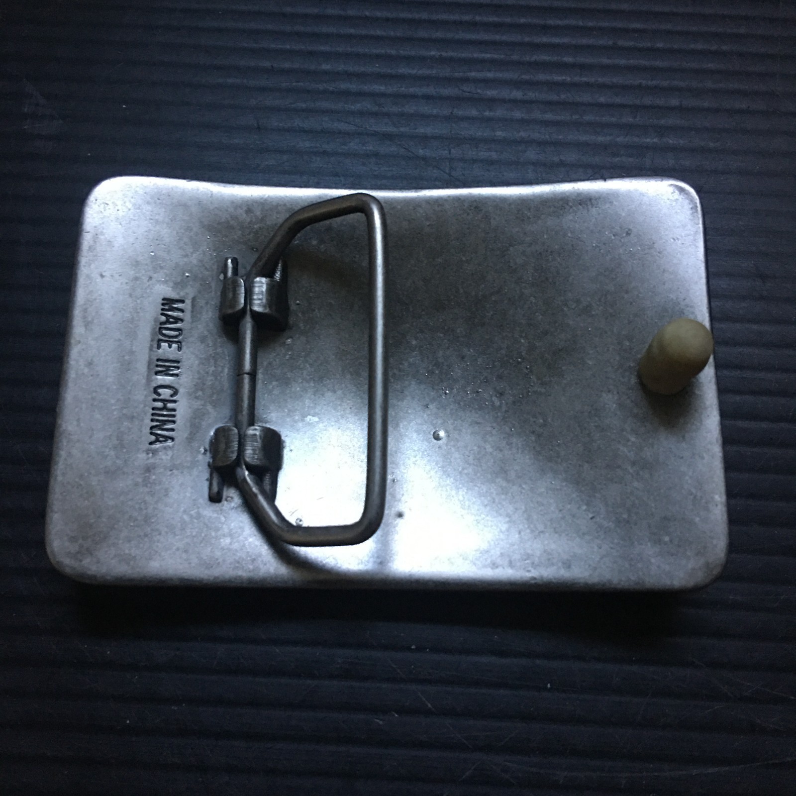 Vintage 1990s Distressed Silver Plate Metal « ROCK » Rectangular Belt Buckle