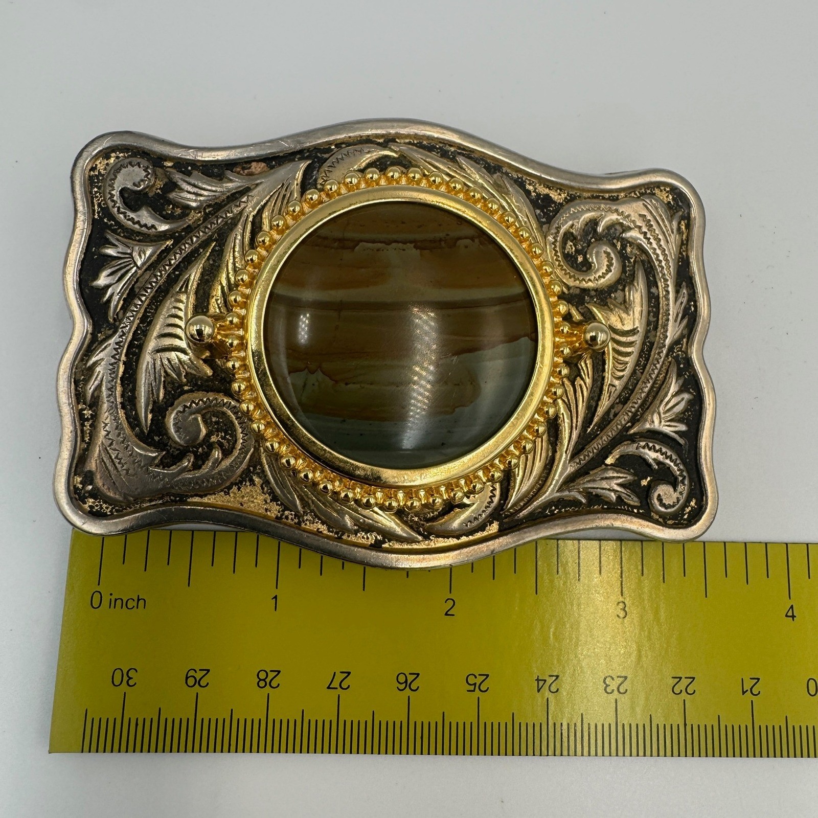 Vintage Western Belt Buckle Two Tone Stone Center