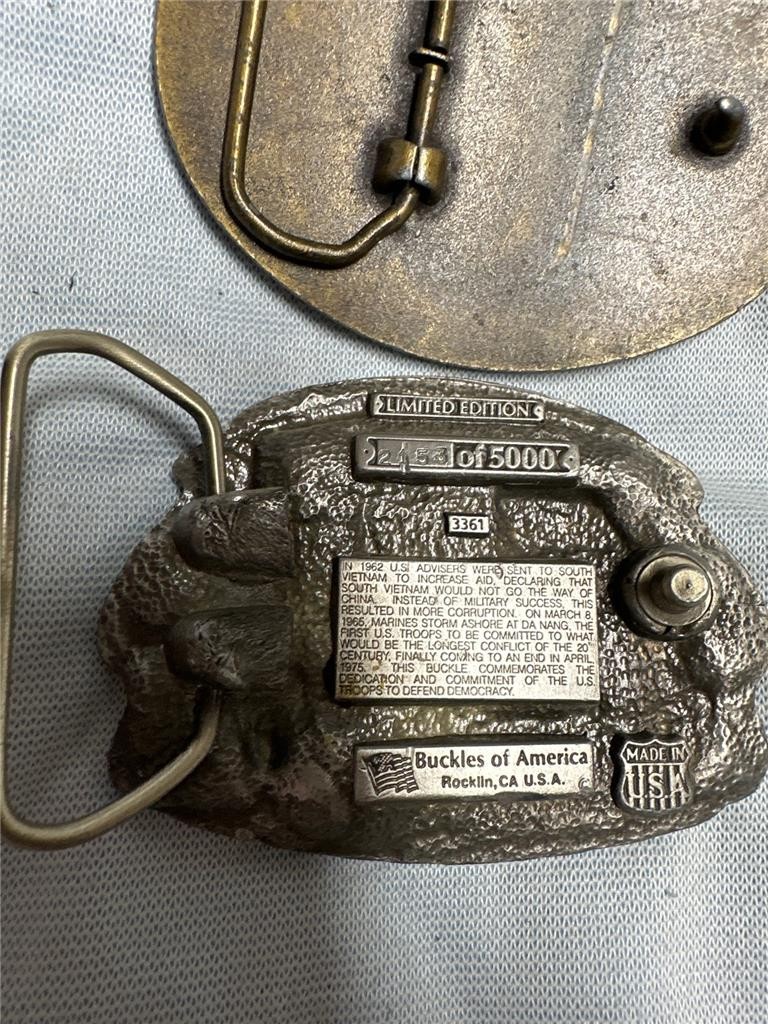 Two Vintage Vietnam Belt Buckles – 30th Year Commemorative and Veteran