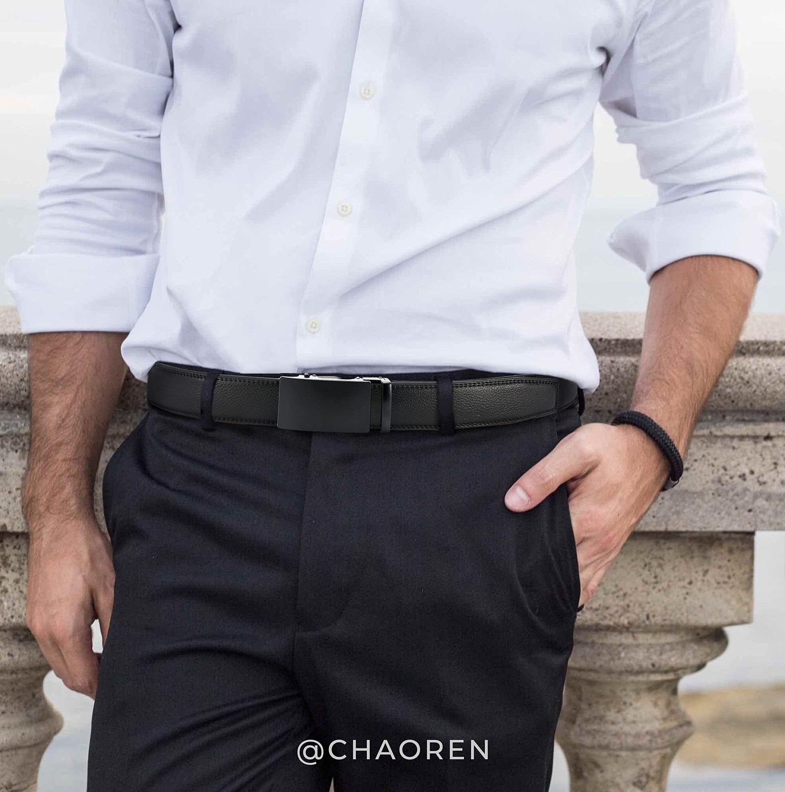 CHAOREN Mens Leather Ratchet Belt – 1 3/8&Prime; 32&Prime; to 38&Prime; Waist Adjustable, Black