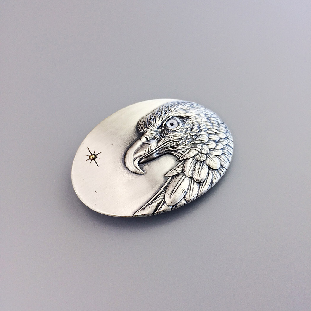 Vintage Silver Plated Oval Sun Eagle Belt Buckle With Grey Eye