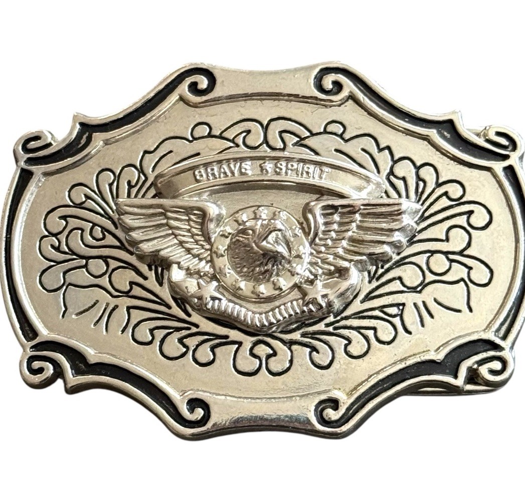 Vintage American Bald Eagle Western Belt Buckle Wings Brave Spirit Silver Tone