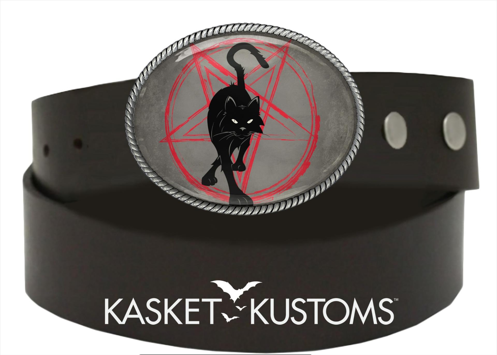 Black Cat Pentagram Belt Buckle – Gothic Witchcraft Horror Buckle – 817-SO