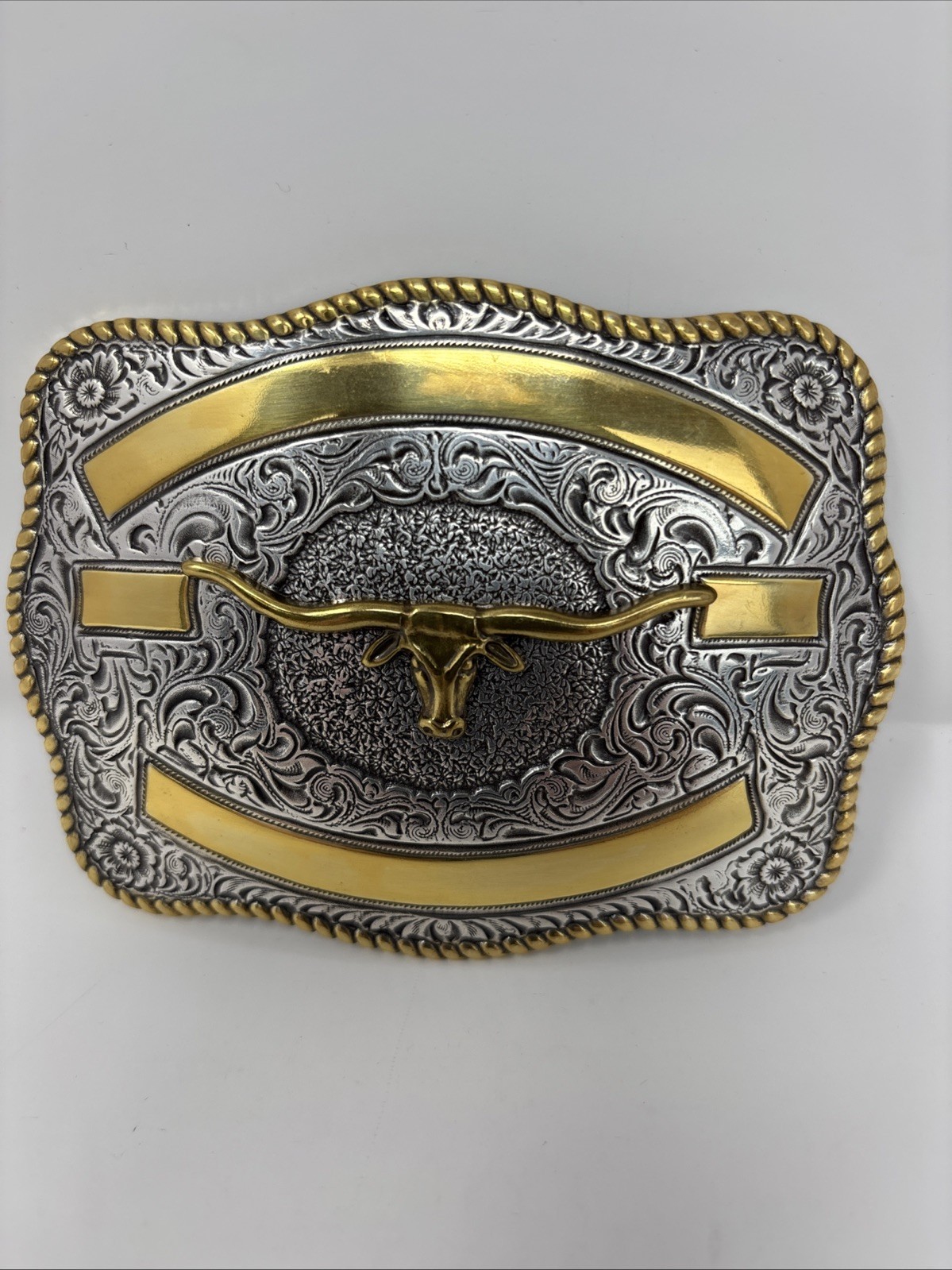 Crumrine Western Rectangle LONGHORN SKULL Belt Buckle.