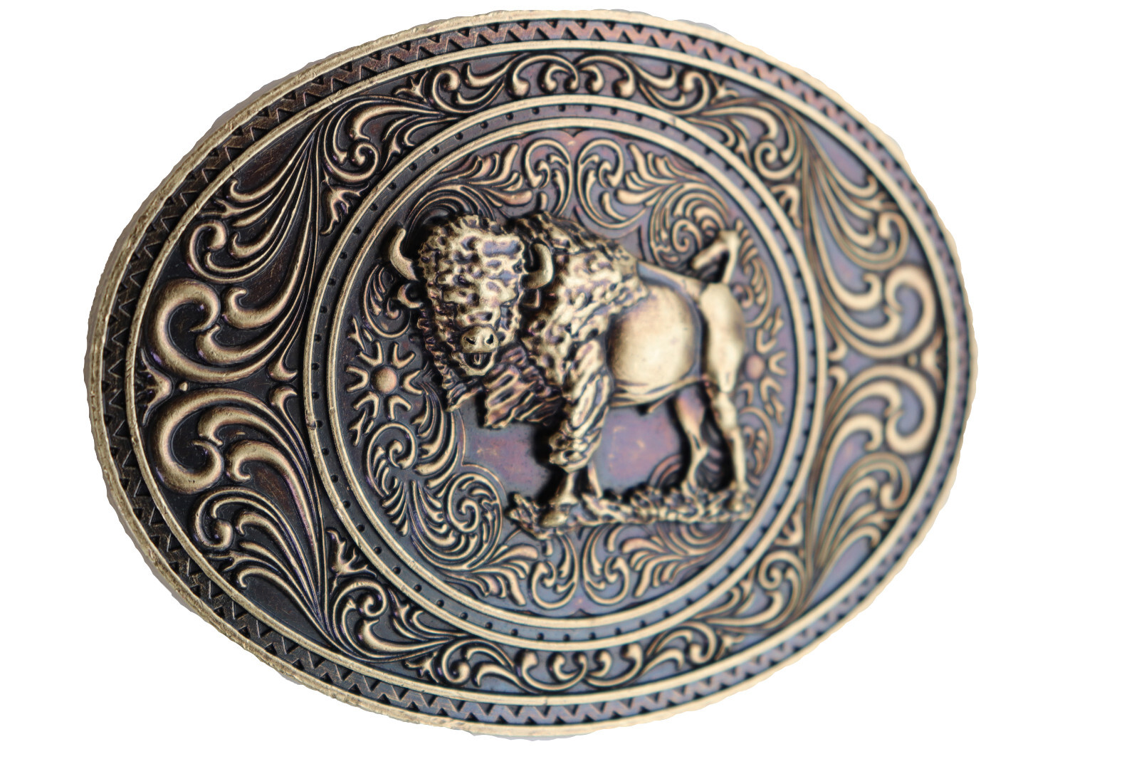 Men Gold Metal Buffalo Bull Belt Buckle Cowboy Western Fashion Oval Shape Casual