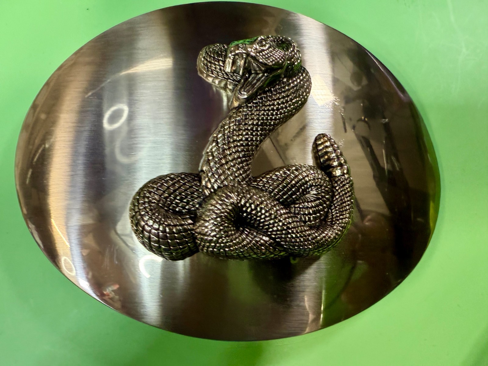 Snake Attacking Fangs Slithering Rattlesnake LARGE Silver Color NOS Belt Buckle