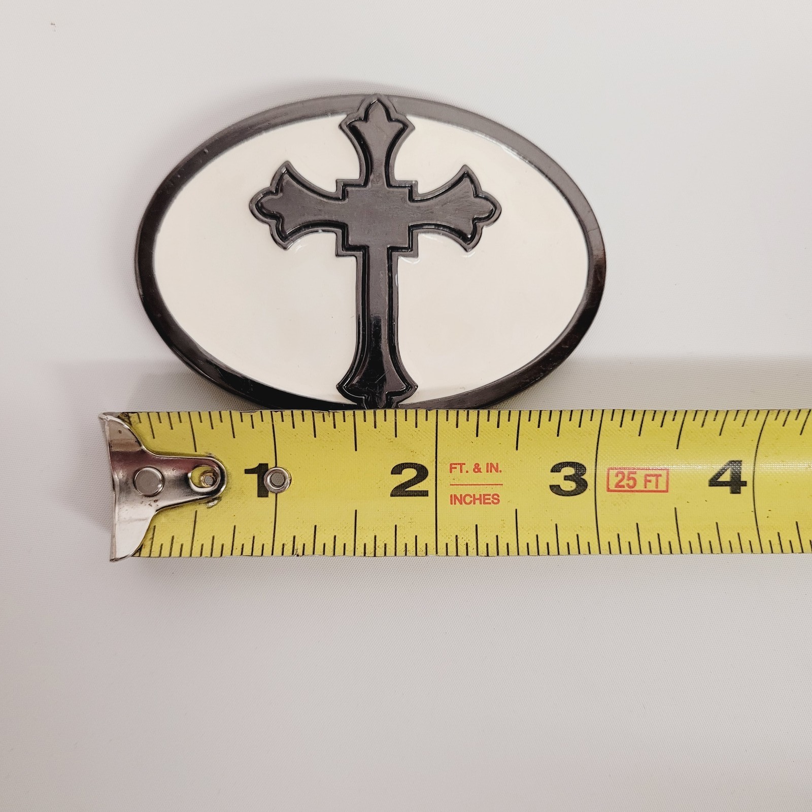 Gothic Cross Metal Belt Buckle Oval Black & White Men&rsquo;s Accessory 3&Prime; x 2&Prime;