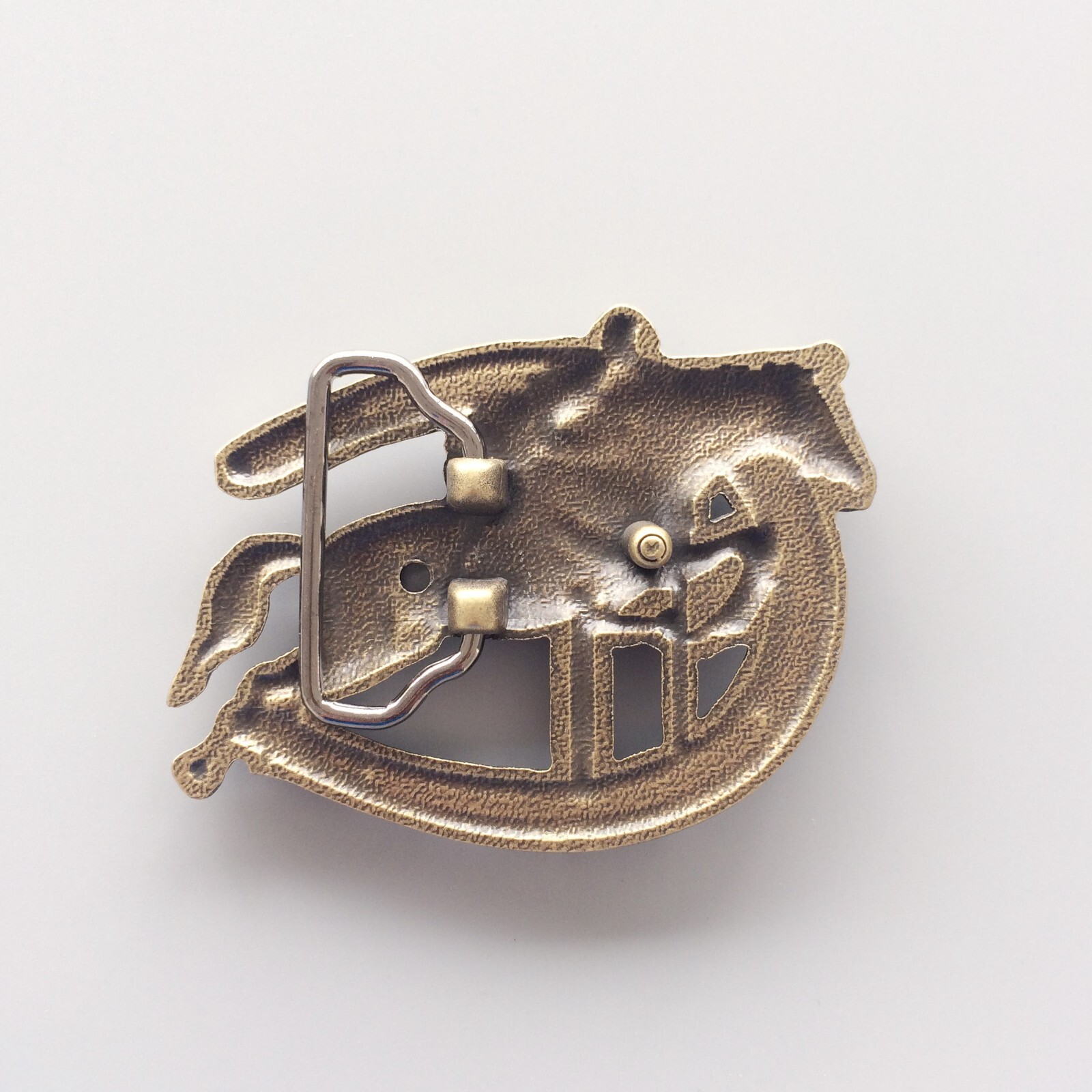 Vintage Bronze Plated Horse Jumping Sports Belt Buckle Boucle de ceinture