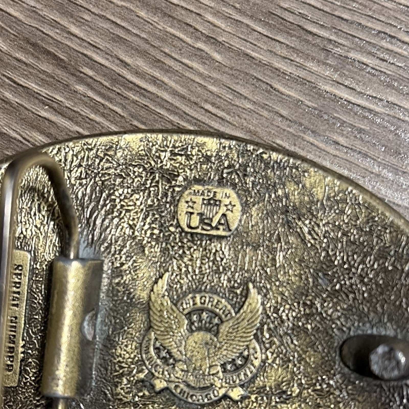 Vintage Brass Great American Buckle Co Engraved Bird Scene Western Belt Buckle