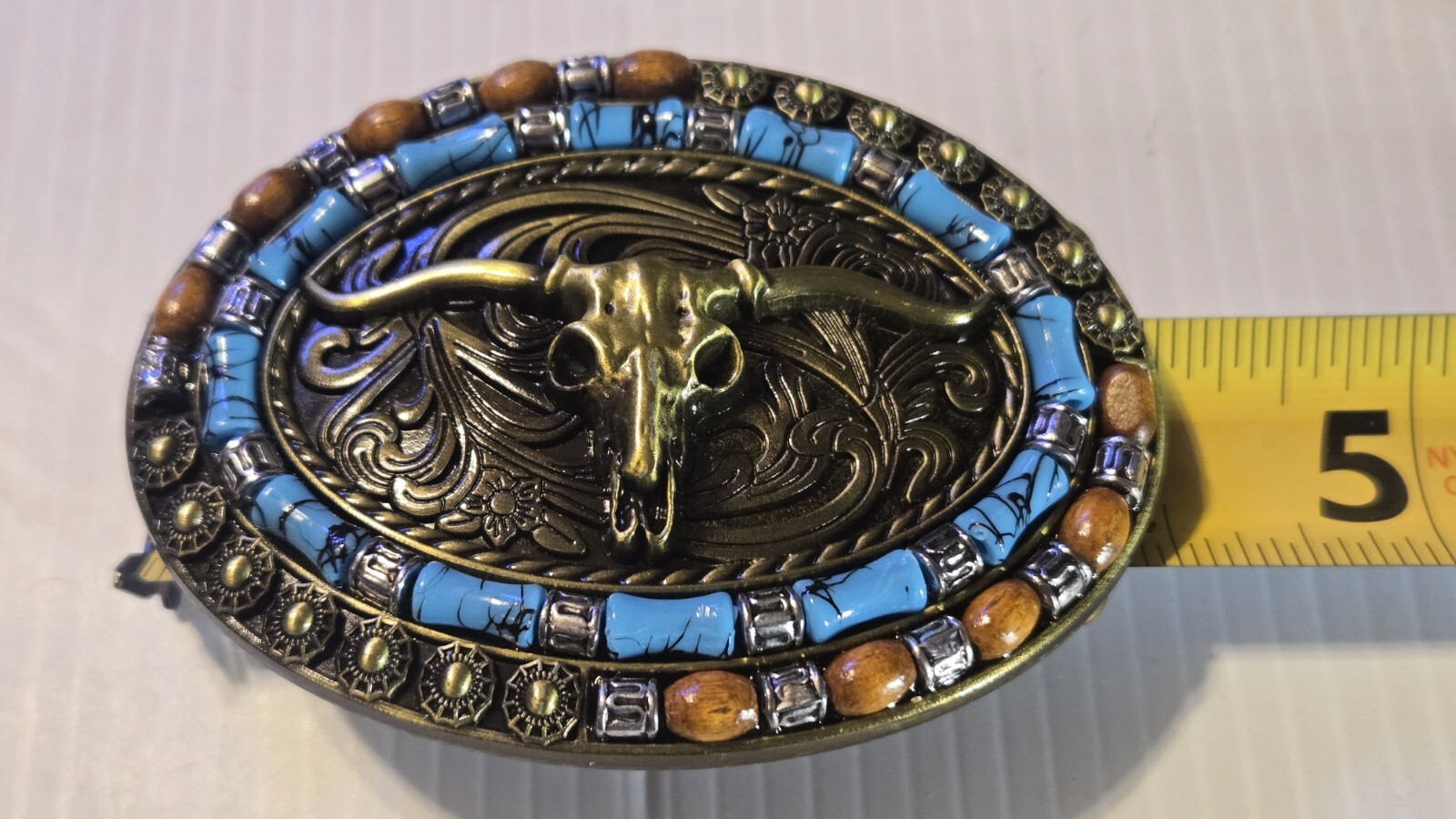 WESTERN COWBOY RODEO LONGHORN BULL SKULL Metal Belt Buckle (BRASS LOOKING)