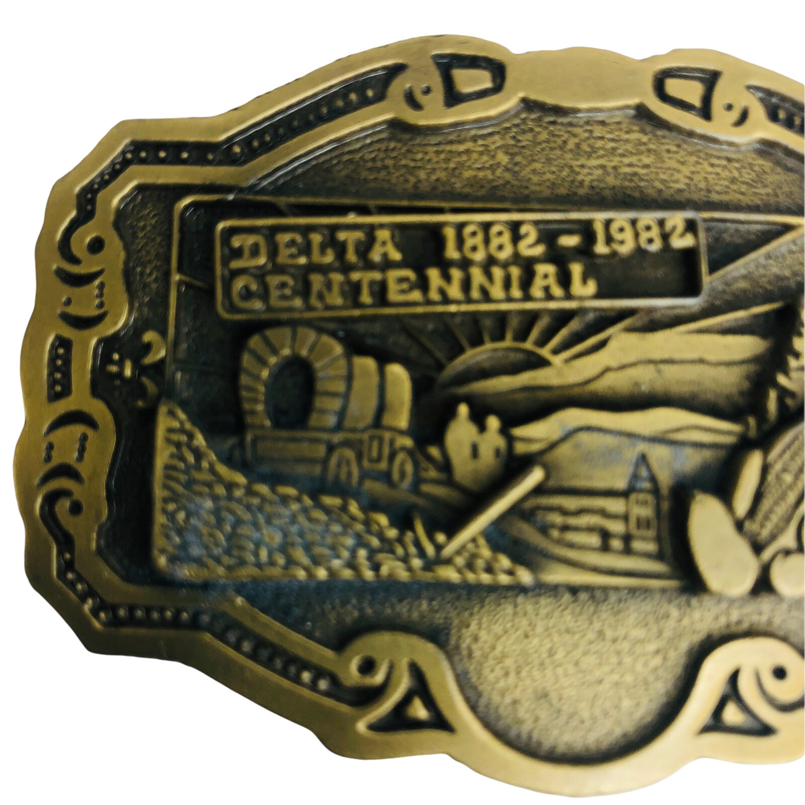 Hit Line Brass Belt Buckle Delta Centennial 1882 – 1982 Limited ED Covered Wagon