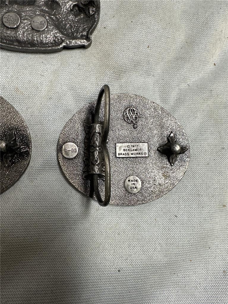 Three Vintage Baseball Belt Buckles by Bergamot Brassworks