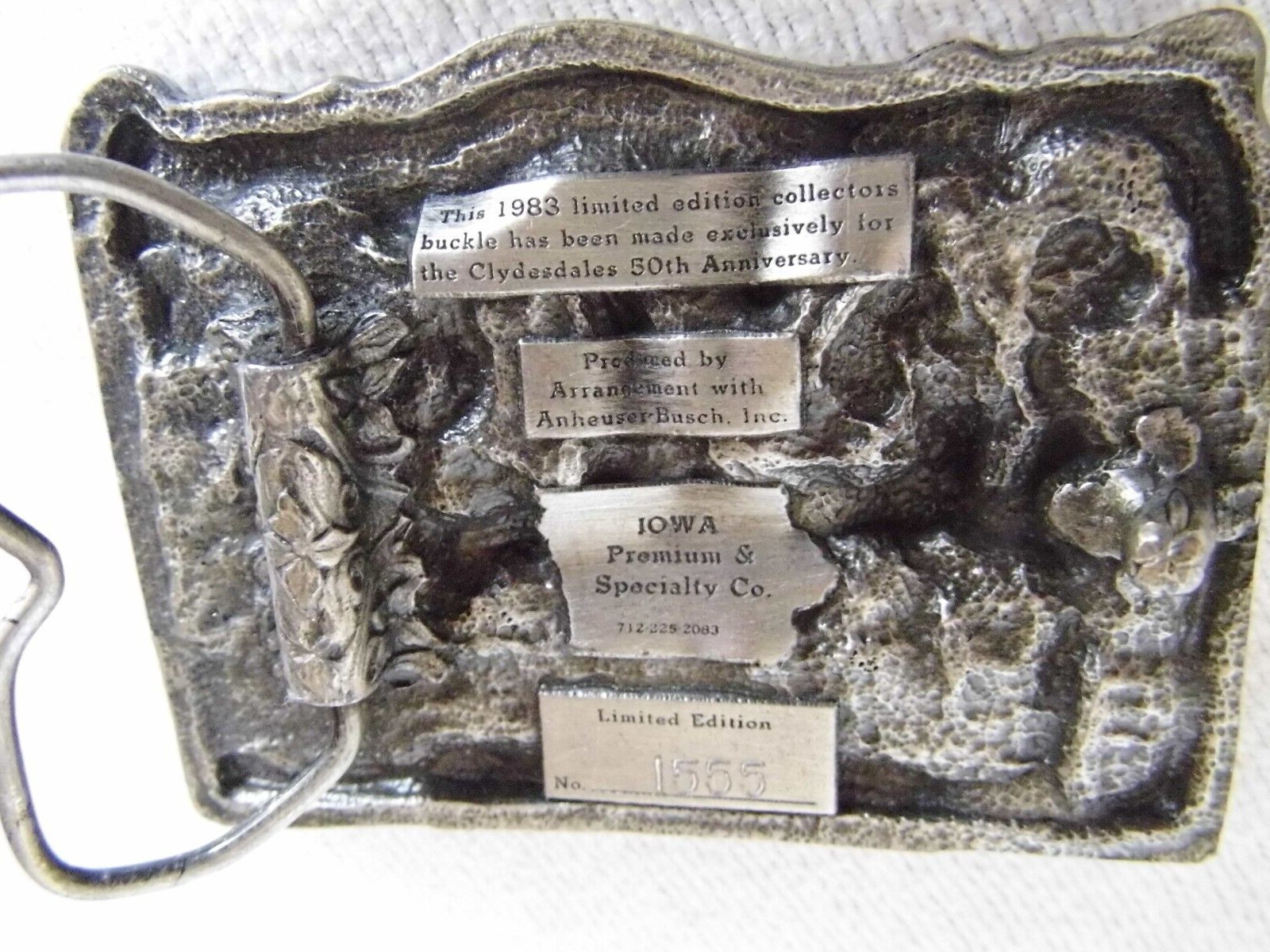 Budweiser Belt Buckle, Clydesdale 50th Anniversary 1983 Premium & Specialty Co.