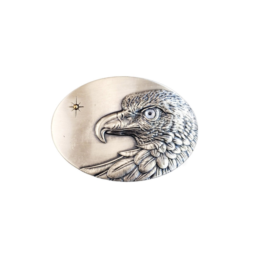 Vintage Silver Plated Oval Sun Eagle Belt Buckle With Grey Eye
