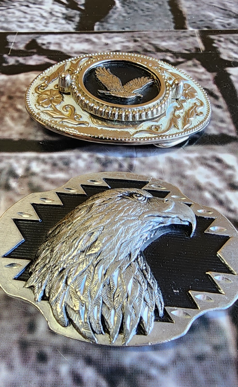 Belt buckle-LFA Eagle Head Diamond cut Novelty and Spread wings bald eagle