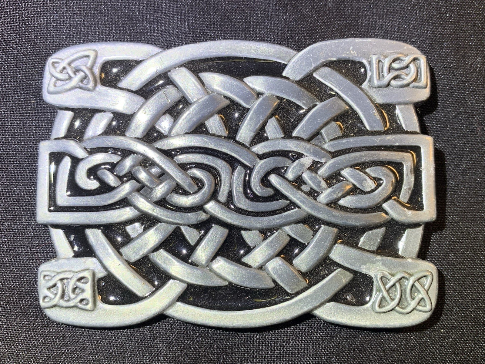 Buckle Rage Belt Buckle Celtic Endless Knot Silver-Tone Braided Art Design EUC