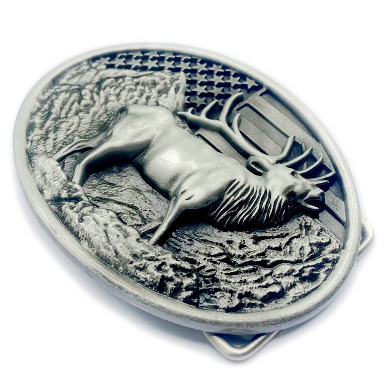 Moose Elk Deer Belt Buckle Western Cowboy American Flag Motorcyclist (YDR-02-S)