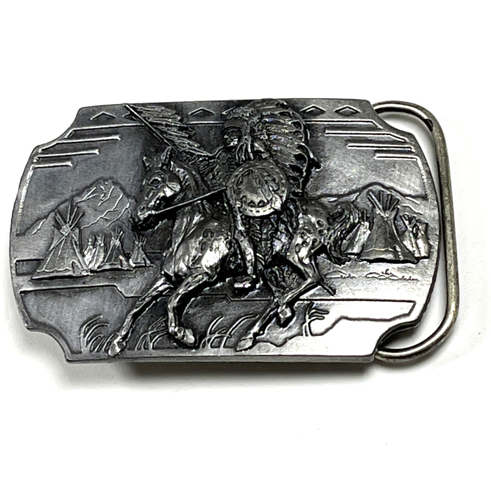 1991 Native American Crazy Horse Sioux Indian Chief Pewter Buckle Arroyo Grande