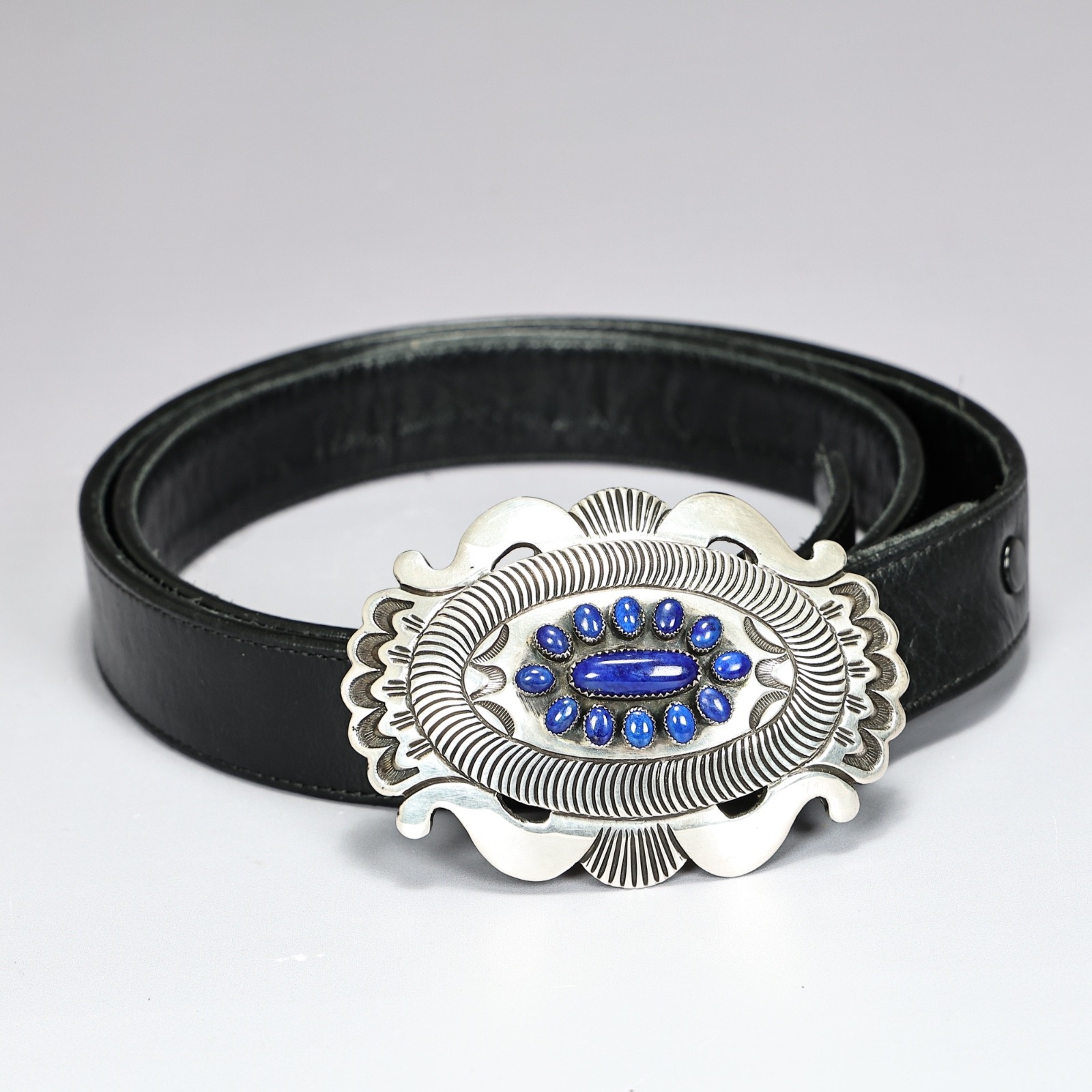 Rick Martinez Navajo Sterling Silver Blue Lapis Lazuli Belt Buckle
