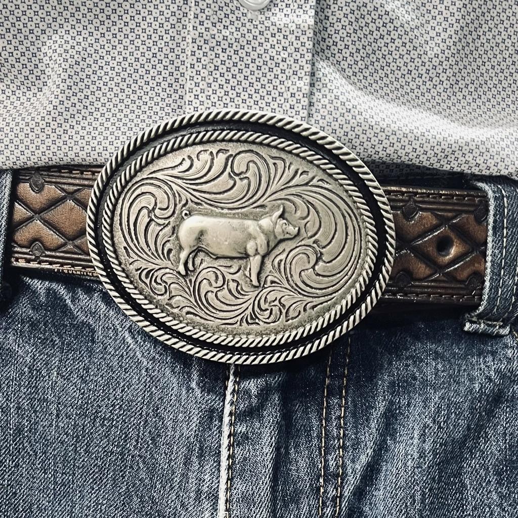 Montana Silversmiths Attitude Show Hog Pig Western Oval Belt Buckle
