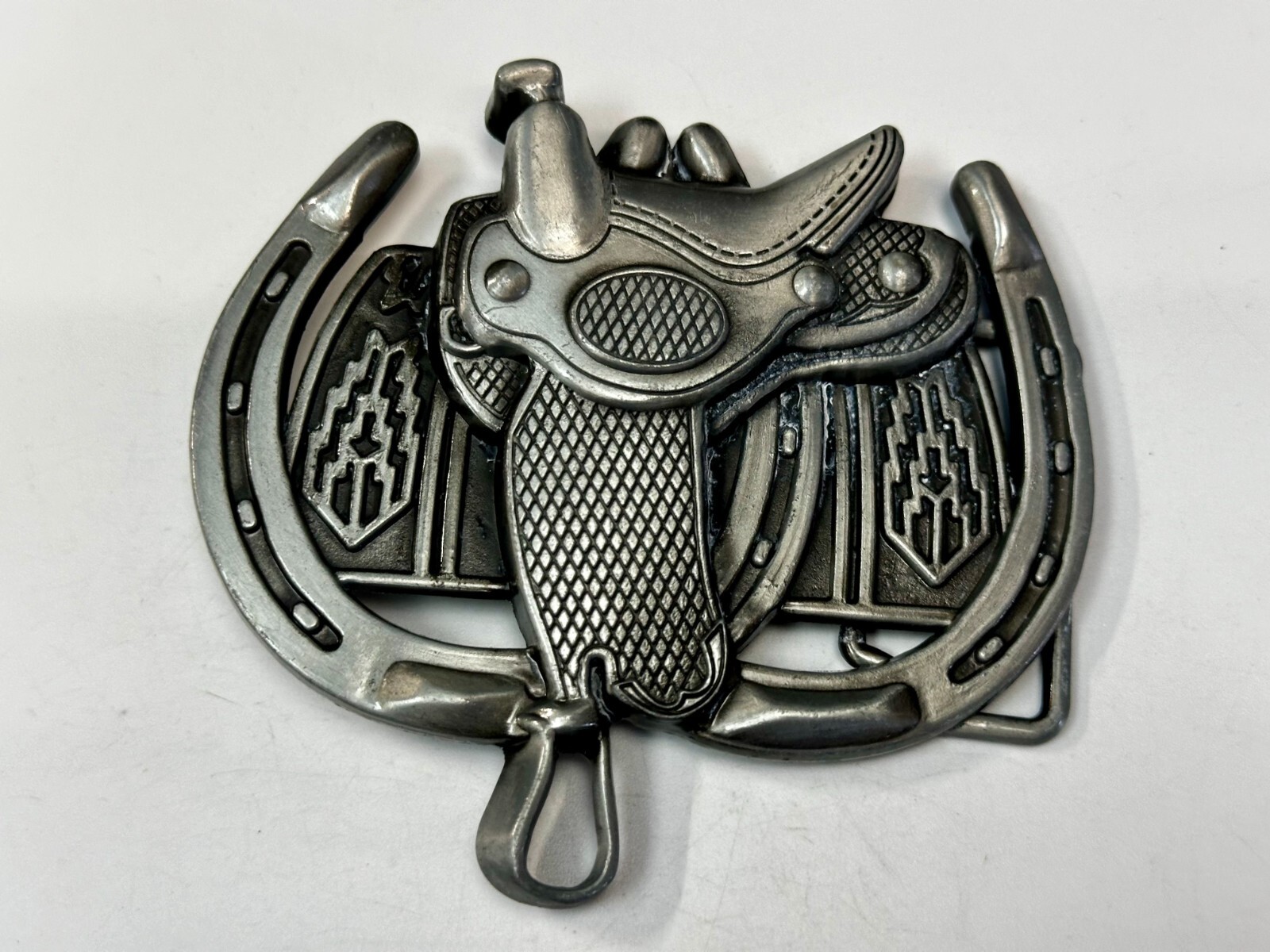 Horse Saddle Cutout Silver Tone Jockey Equestrian Western Cowboy&rsquo;s Belt Buckle