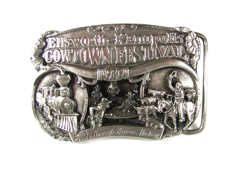 1986 Ellsworth Cowtown Festival Belt Buckle By PRAIRIE ENTERPRISES 42316