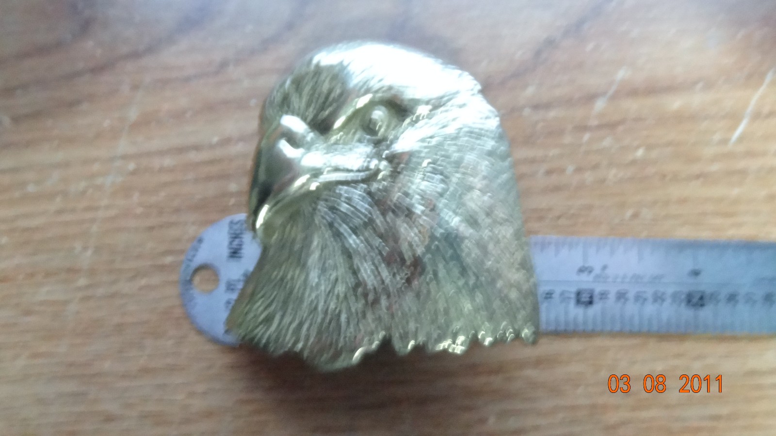 VINTAGE EAGLE HEAD SOLID BRASS BELT BUCKLE BARON 1978 NEW GOLD COLORED