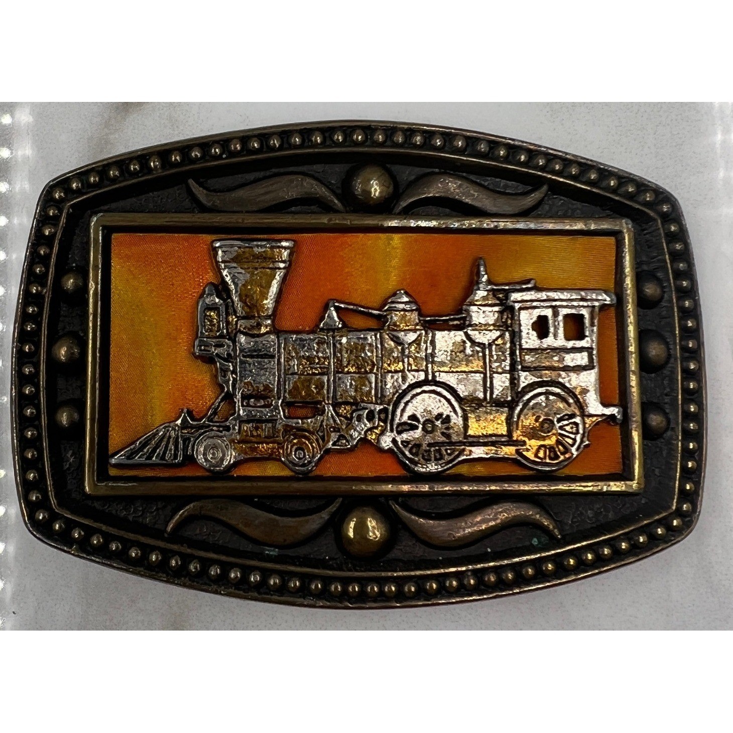 Vtg Steam Train Railroad Locomotive Belt Buckle CII New York